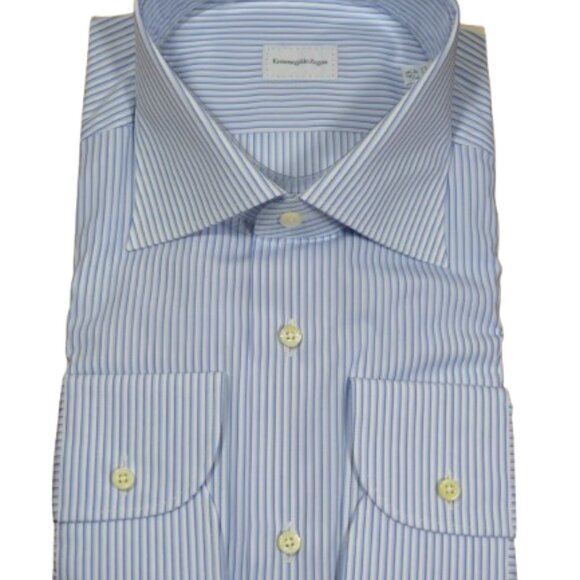 NEW ERMENEGLDO ZEGNA ROSSINI BLUE WHITE DRESS SHIRT DELUXE COTTON XL 43 17 $895 - Picture 8 of 16